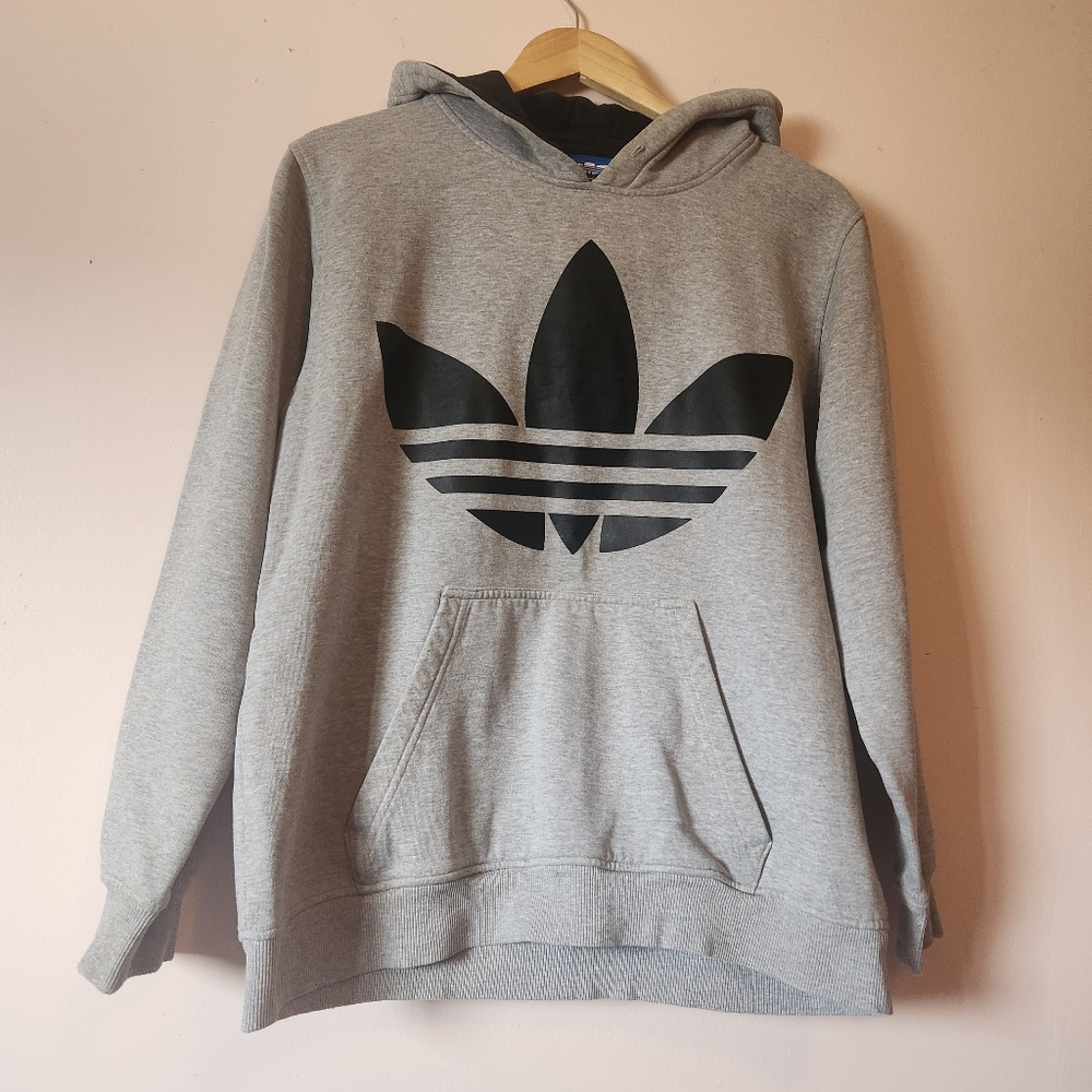 Adidas Originals Big Trefoil Vertical Spellout Hoodie Grey Men Medium Z17721 Y2K